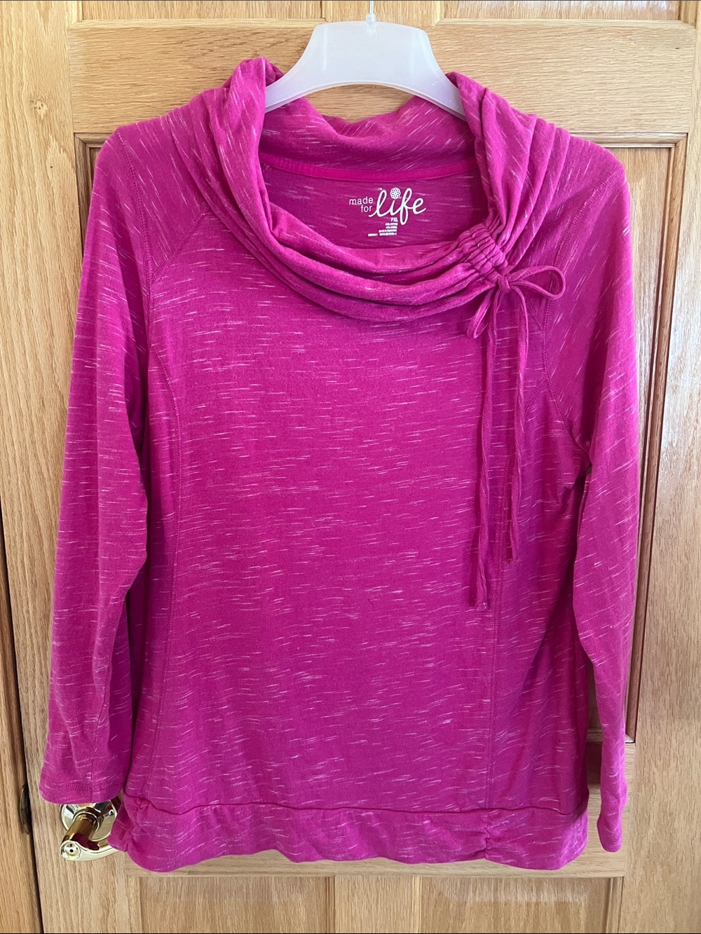 made for life - Magenta Cowl Neck Long-Sleeve Top with Neck Tie - PXL